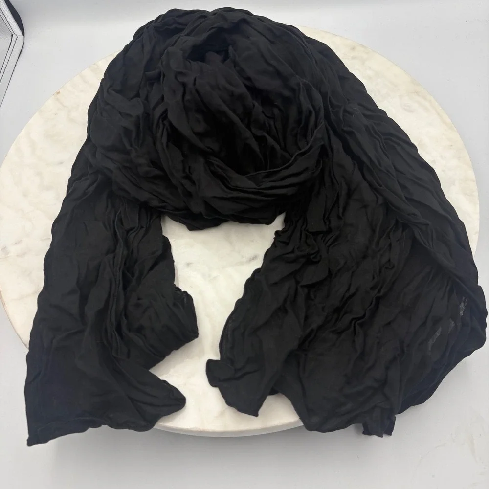 Chic Black Lightweight‎ Crinkle Scarf Wrap Shawl Accessory Goth Romantic Lagen